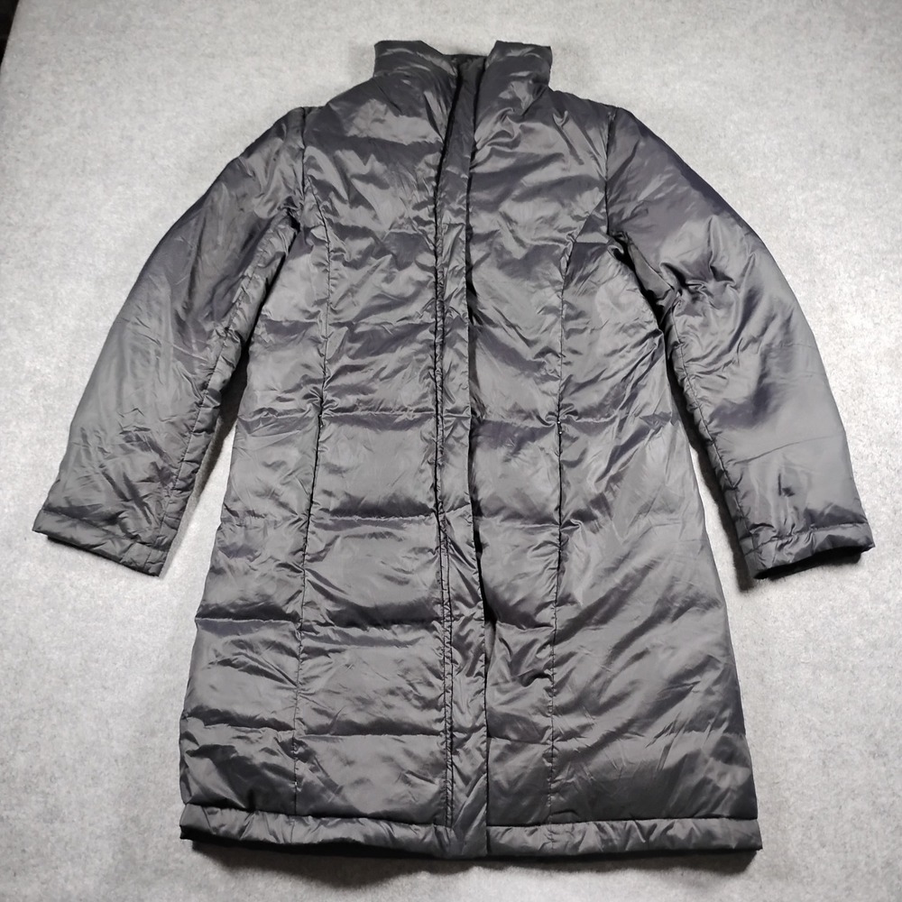 Eileen Fisher Women's Black Recycled Nylon Down Long Puffer Coat Jacket Size M